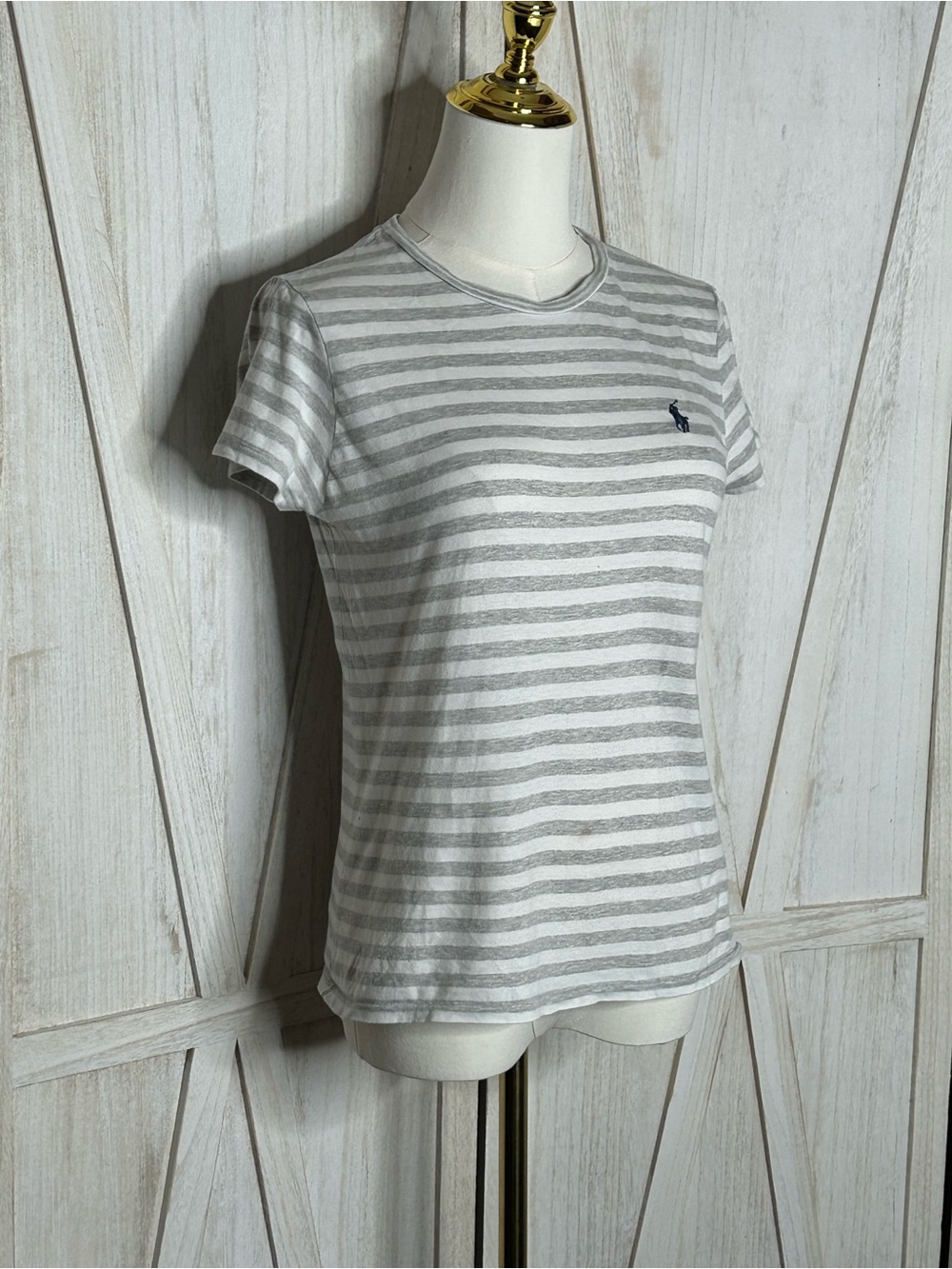 Polo Ralph Lauren Gray & White Striped Short Sleeve Classic Preppy Tee Sz XS - Picture 3 of 9